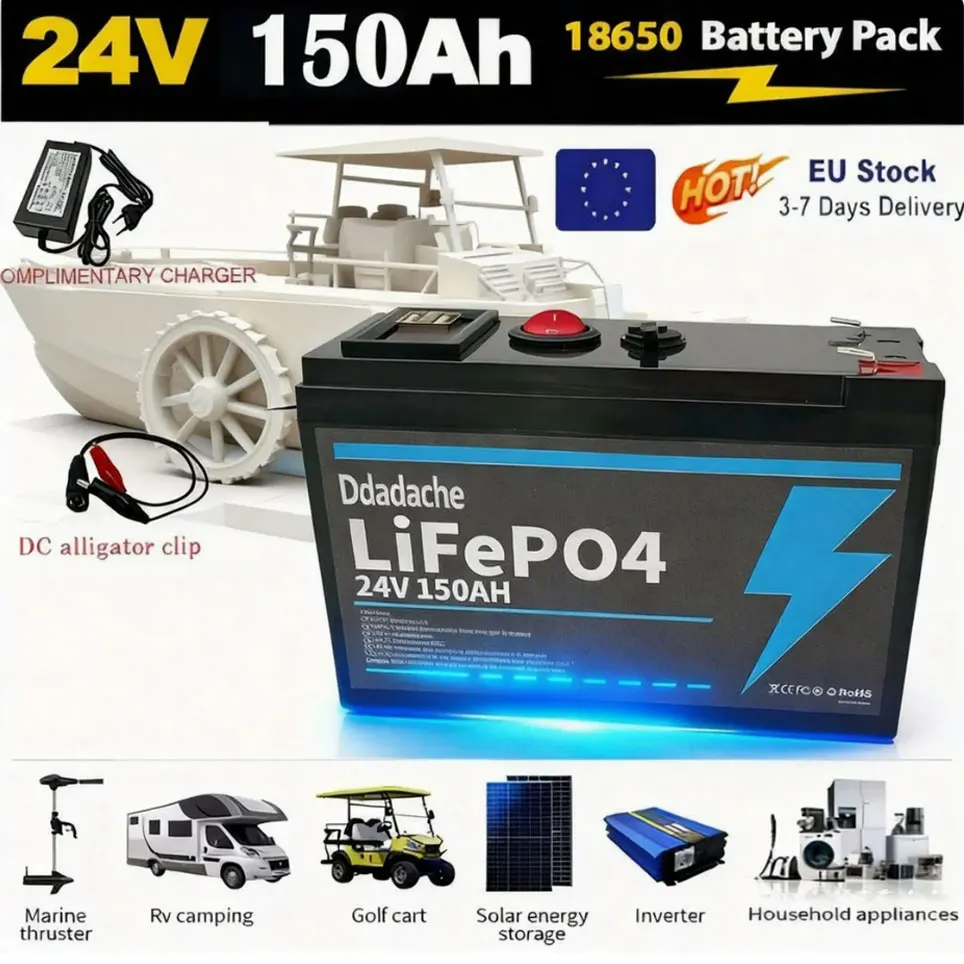 Image of 24V 150Ah LiFePO4 Lithium-Batterie, Eingebautes 200A BMS, Wiederaufladbare Batterie, für Wohnmobil/Camper, Solar, Marine, Overland/Van, Offroad