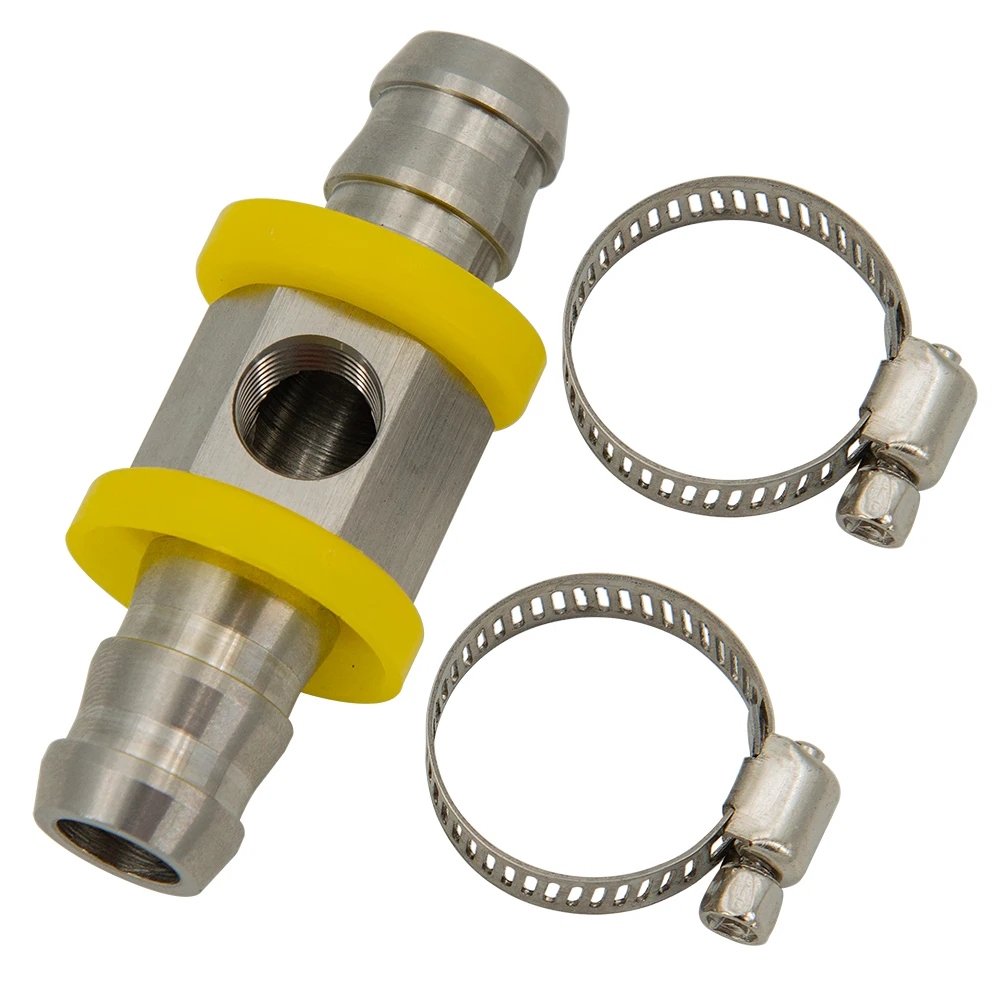 

XMSJ-Stainless Steel 1/8NPT Fuel Line Fuel Pressure T-fitting Adapter to 1/2 OR 3/8NPT Port with 2 Hose Clamps for Gauge Sensor