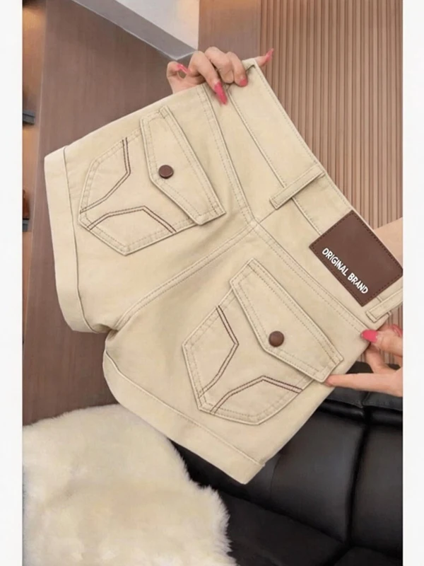 Low Waist Denim Shorts Elastic Slimming Design Embroidered Bodycon Tight Fit Summer Casual Cotton Blend Jeans Shorts