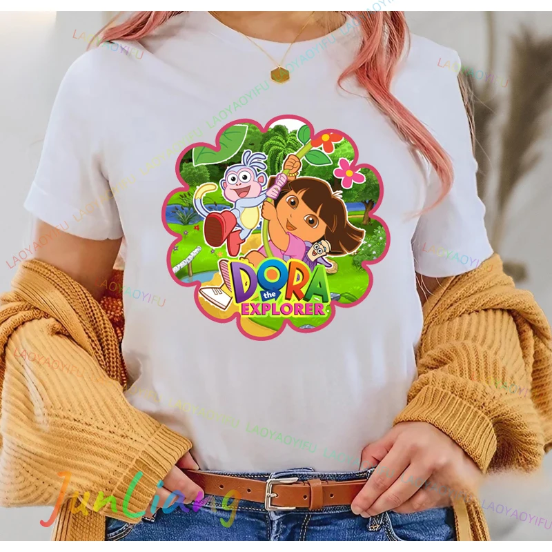 أزياء Harajuku Dora The Explorer لطيف الكرتون نمط تي شيرت للجنسين النساء الرجال تي شيرت مريح شخصية قمم #5
