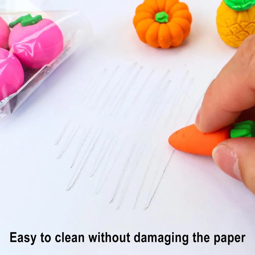 12Pcs 3-6cm Fruit Vegetable Erasers Set Mini 3D Lemon Tomato Eggplant Pencil Eraser For Classroom Prizes Gifts Supplies School