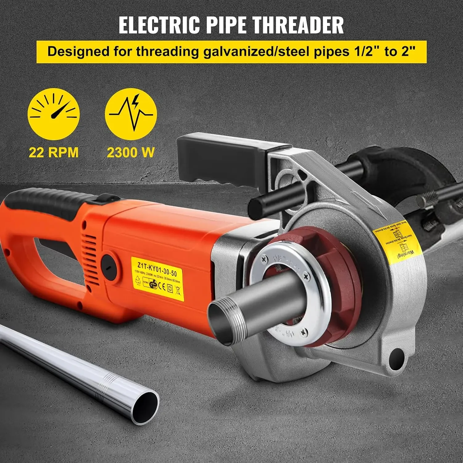 Electric Pipe Threader 2300W Pipe Threading Machine with 6 Dies 1/2