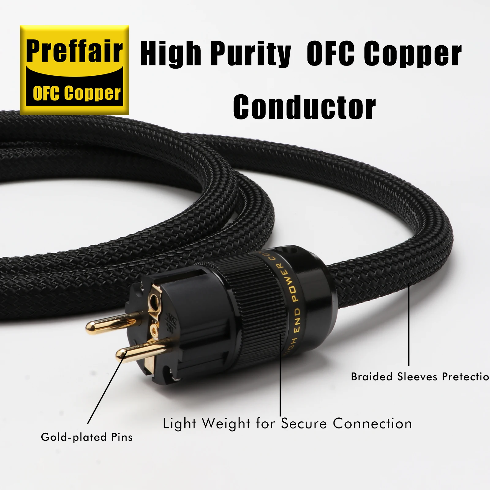 Preffair D503 Single Crystal Copper HIFI EU/US/AU Power Cable Furutech FI-28M(G) Gold-Plate Power Plug