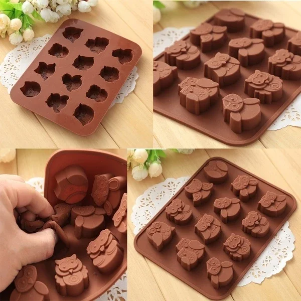 Enconomic Silicone 12-Owl Cake Decorating Mould Candy Cookies Chocolate Soap Baking Mold