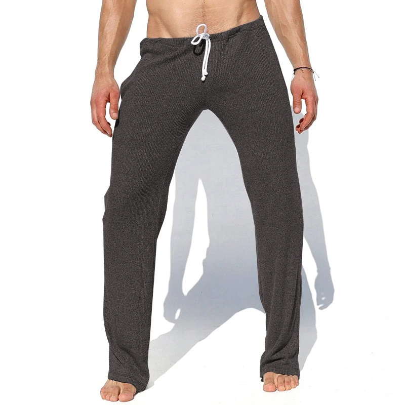 Sexy Slim Ribbed Pants Mens Pajamas Spring Autumn Casual Solid Color Drawstring Trousers Men Sleepwear Leisure Breathable Pants