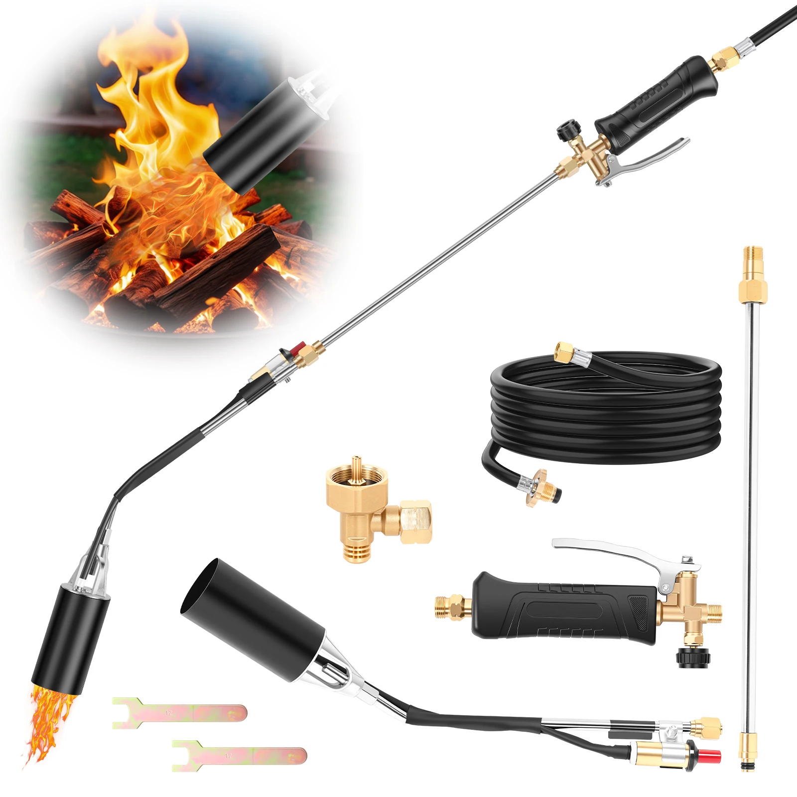Propane Weed Torch with Self-Ignition 37.4inch  Wand 10ft Hose Adjustable Flame for Weeding, Snow Melting, Roofing, Campfires