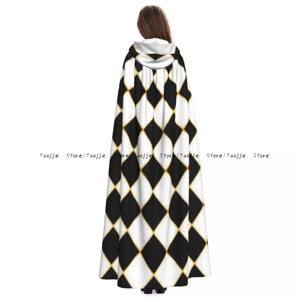 

Adult Chess Board Geometric Shape Cloak Cape Hooded Medieval Costume Witch Wicca Vampire Halloween Costume Dress Coat