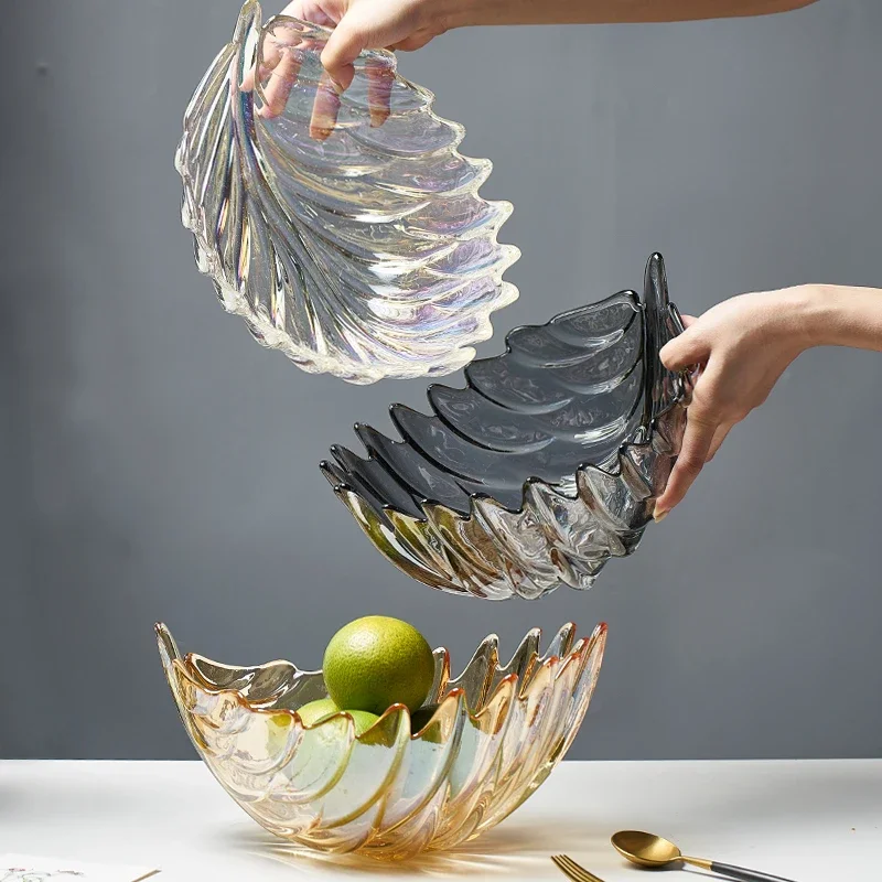 European Leaf Fruit Plate Living Room Coffee Table Decoration Home Storage Tray Crystal Glass Dried Fruit Plate Snack Fruit Bowl view 5