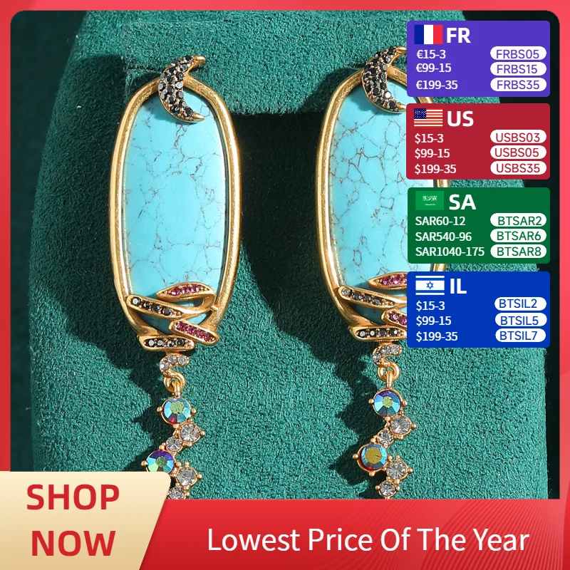 

Винтажные серьги с бирюзовым камнем, синие висячие серьги, роскошные дизайнерские брендовые очаровательные антикварные женские ювелирные аксессуары 2025