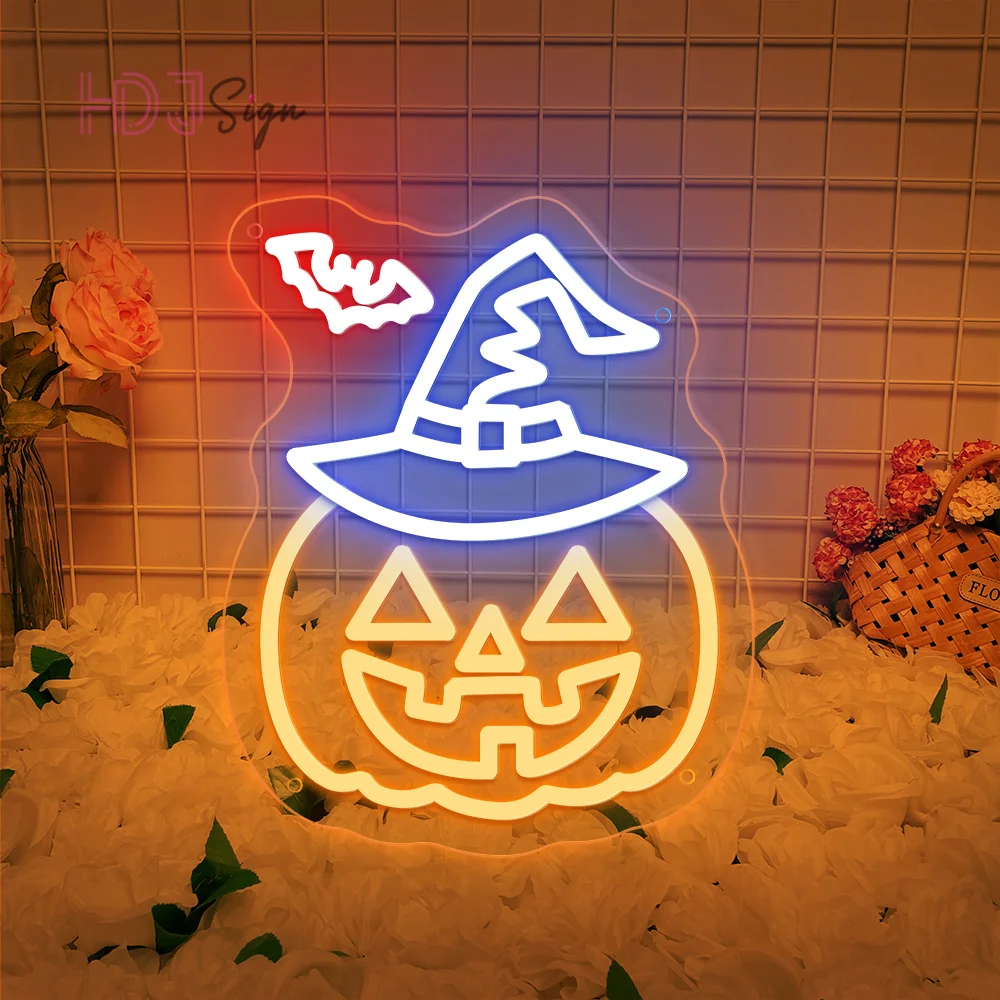 Happy Halloween Neon Sign LED Wall Decor Pumpkin Halloween Neon Lights for Bedroom Kids Room Bar Club Halloween Decor Signs