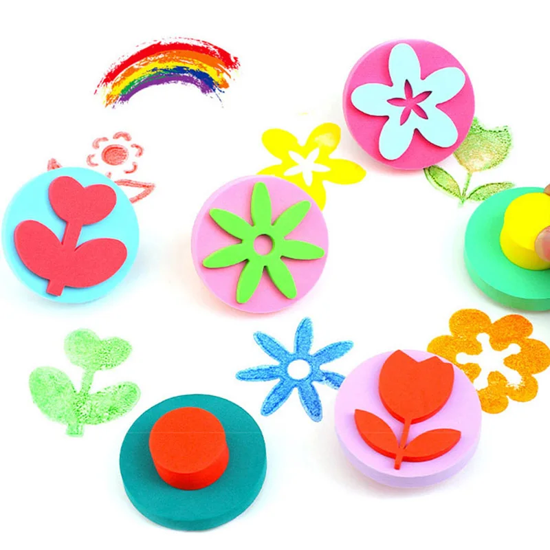 Eva Sponge Seals Stamper para meninos e meninas, DIY Drawing Toys, Desenhos animados, Mar, Animal, Flor, Pintura, Aprendizagem, Artesanato, 6pcs