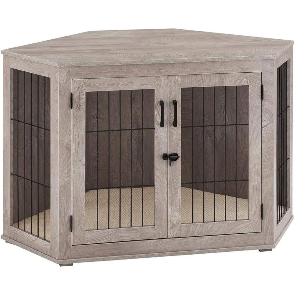 زاوية رف الكلاب والأثاث، طاولة نهاية خشبية زاوية بيت الكلب مع وسادة، طاولة جانبية زاوية للحيوانات الأليفة في الأماكن المغلقة للكلاب، واسعة #1