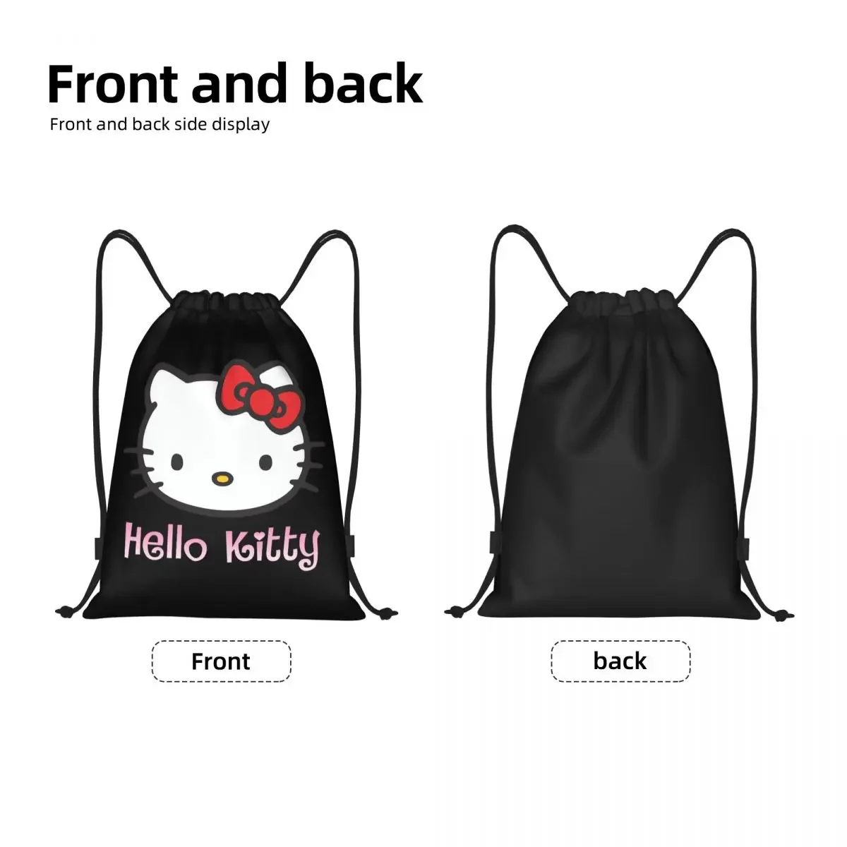 Custom Hello  Drawstring Bags for Training Yoga Backpacks Women Men Cat Cartoon Sports Gym Sackpack