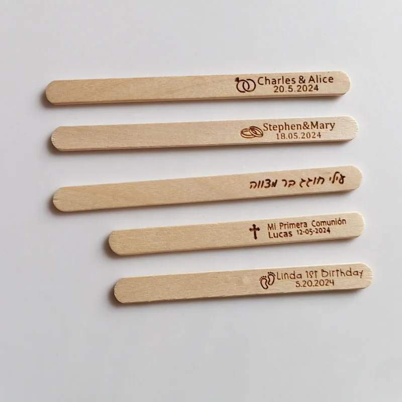 

50/100 Wooden Personalized Ice Mold Popsicle Sticks Customized Engraved Text Natural Wood Ice Cream Cakesicle Lollipop Stick