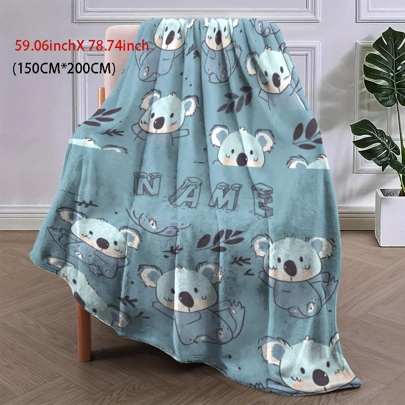 Personalized cute cartoon koala pattern flannel blanket - Soft and warm blanket suitable for all seasons
