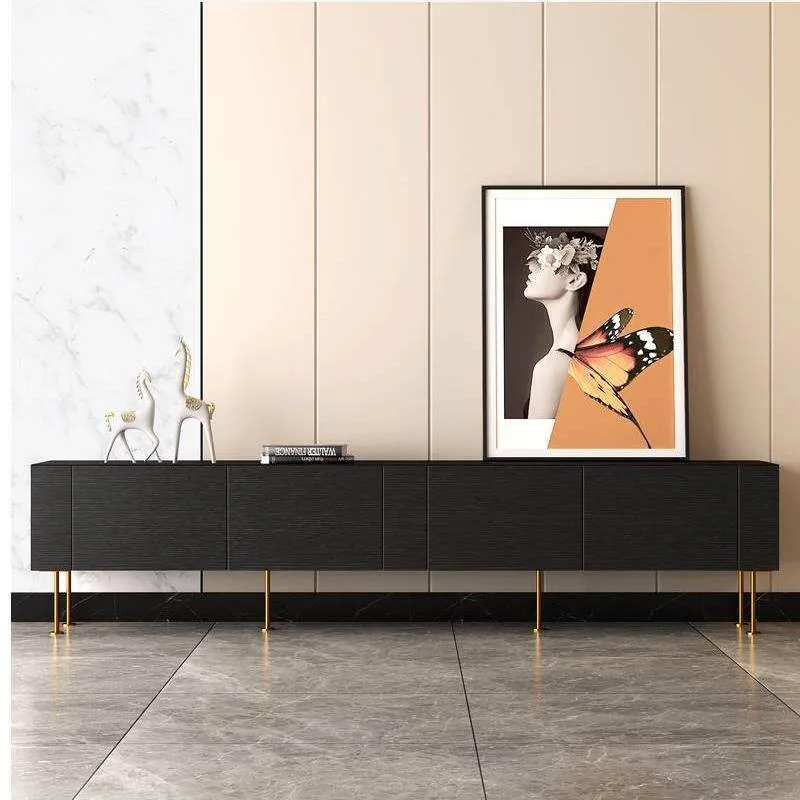 Minimalist light luxury TV combination cabinet, black oak cabinet, hollowed out gold foot-high cabinet, matte high-end custom ca