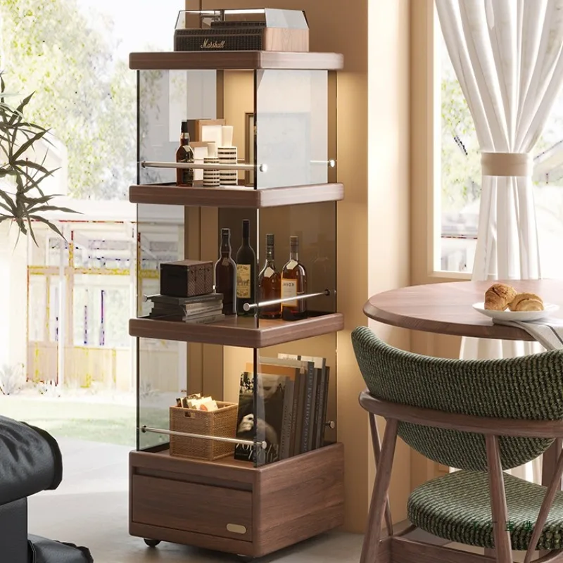 Locker North American Black Walnut Solid Wood Living Room Sofa Side Cabinet Mobile Storage Display Cabinet