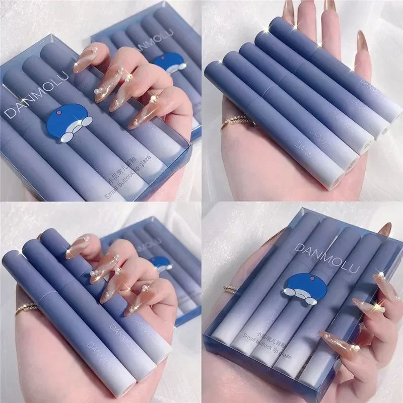 5 色マット口紅セット長期的な防水ノンスティック赤い唇リップティント化粧品メイクアップ釉薬