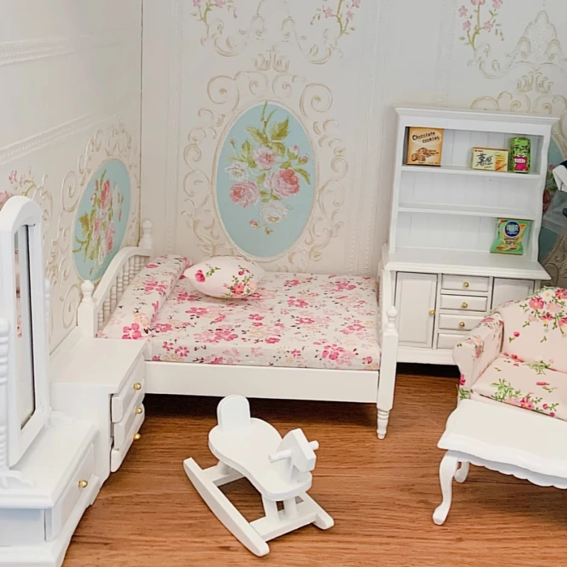 Meubles miniatures pour maison de poupée 1:12, ensemble de chambre à coucher, scène de bricolage, décoration de jeu, modèle réaliste, décor pour fille, jouet cadeau