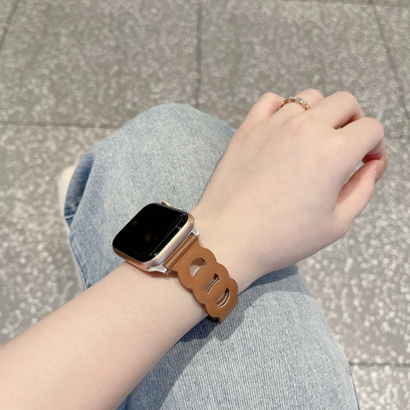 Genuine Leather Strap For Apple Watch band 44mm 40mm 42mm 38mm 44 45mm 2022 Belt Correa Bracelet Iwatch Series 4 5 6 7 45mm 41mm