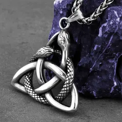 Viking Ouroboros Trinity Necklace Men Stainless Steel Nordic Celtic Knot Amulet Pendant Necklace Fashionable Charm Jewelry Gift