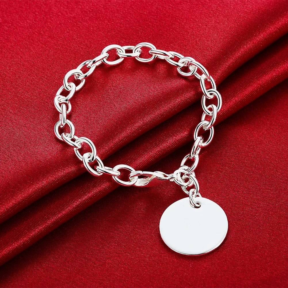Hot Popular Round Card Pendant 925 Sterling Silver Bracelets For Men'S Women Wedding Party Christmas Gifts Fashion Jewelry