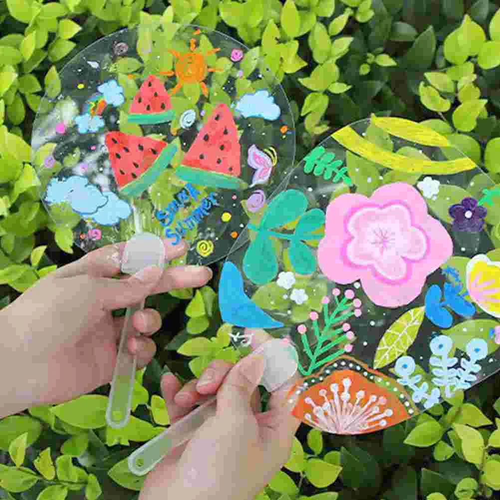 10 Pcs Fans Sublimation Round Hand Handheld DIY Material Kids Painting Manual Transparent