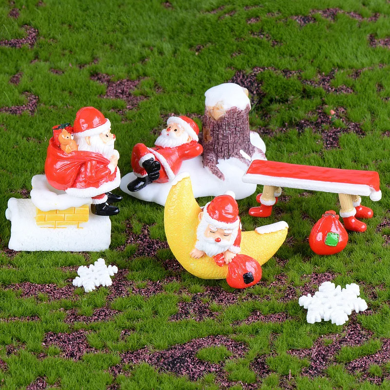 Figurine Miniature de bonhomme de neige du père noël, chapeau de banc, décoration de gâteau de maison, ornement de jardin, cadeau de Festival en résine, nouvelle collection