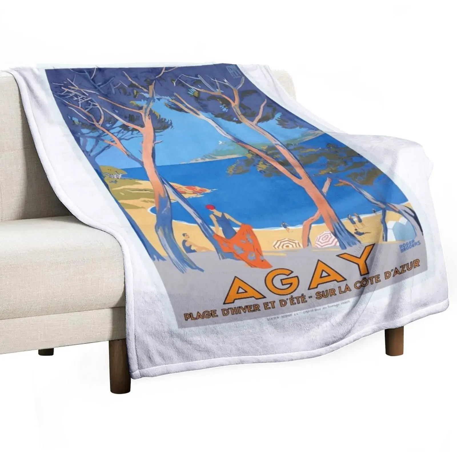 

1928 FRANCE Agay French Riviera PLM Travel Poster Throw Blanket Luxury St Tourist Blankets