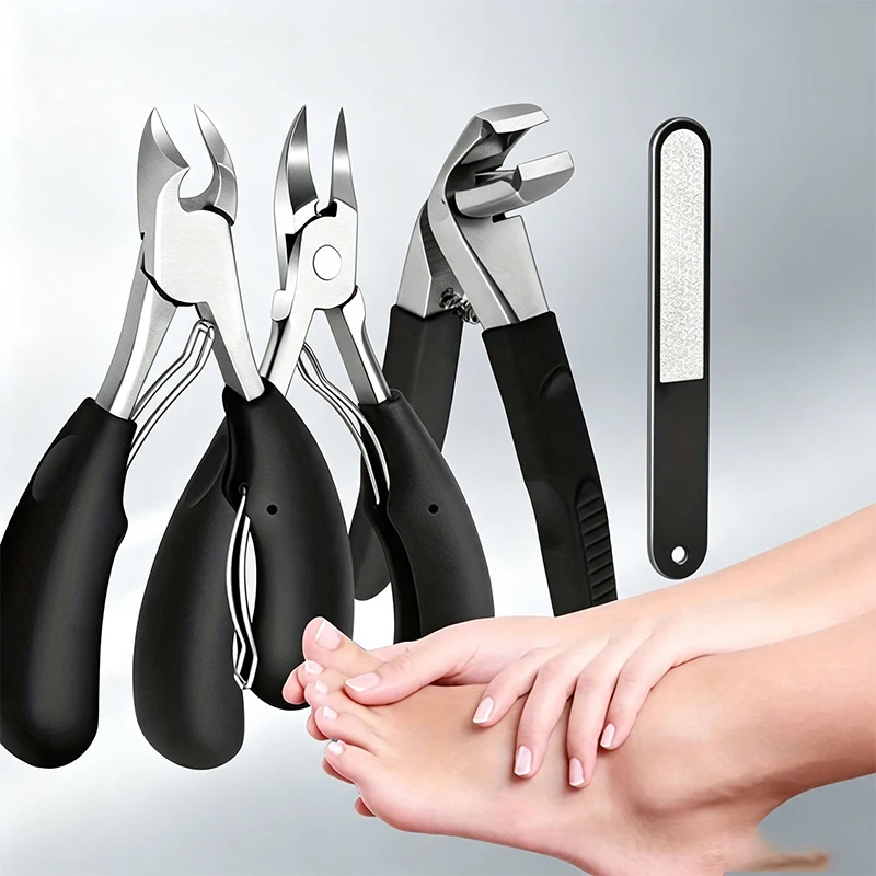 4Pcs Thick Ingrown Toenail Pedicure Kit Nail Clippers Cuticle Nipper Nail File Manicure Foot Care Tools