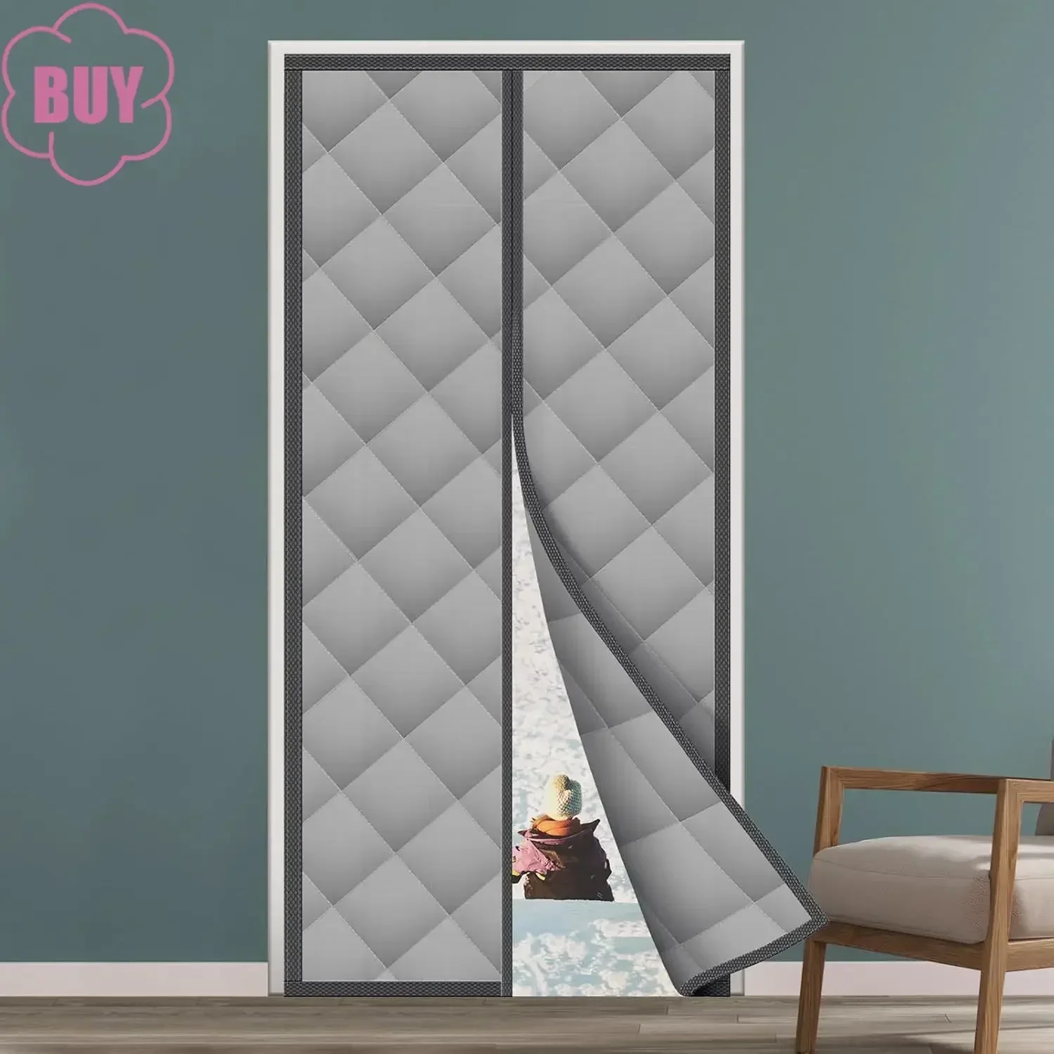 OLOEY Magnetic Durable Thermal Insulated Door Curtain for Bedroom Keep Warm Winter&Cool Summer Soundproof Windproof Weatherproof