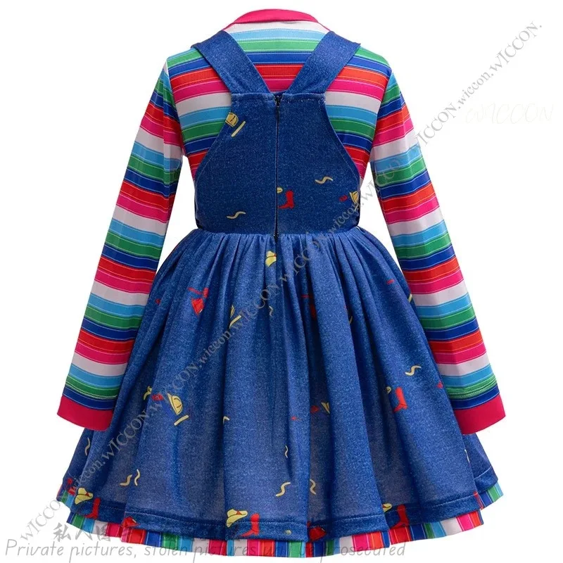 Kostüm Geist Hosenträger Kleid Kinder Kind 90-140CM Horror Film Goldene Perücke Halloween Party Chucky Disguise Seta; 2'k, 8;c'