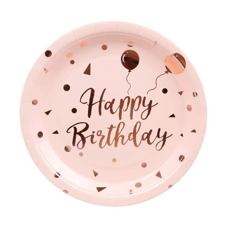 Rose Gold Birthday Decorations Plates Cups Straw Tablecloth Balloons Backdrop Children\'s Baby Shower Birthday Party Supplies