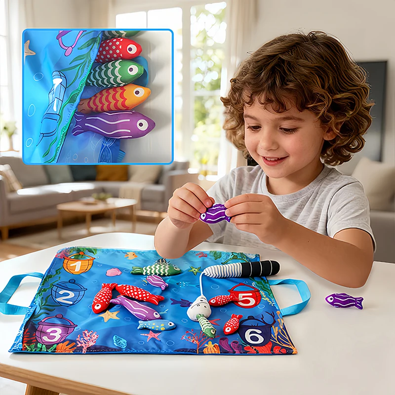 ألعاب قماش تعليمية للرضع لتعزيز التركيز والتطوير المعرفي والهدئة والتنظيم وأنشطة الصيد الممتعة.