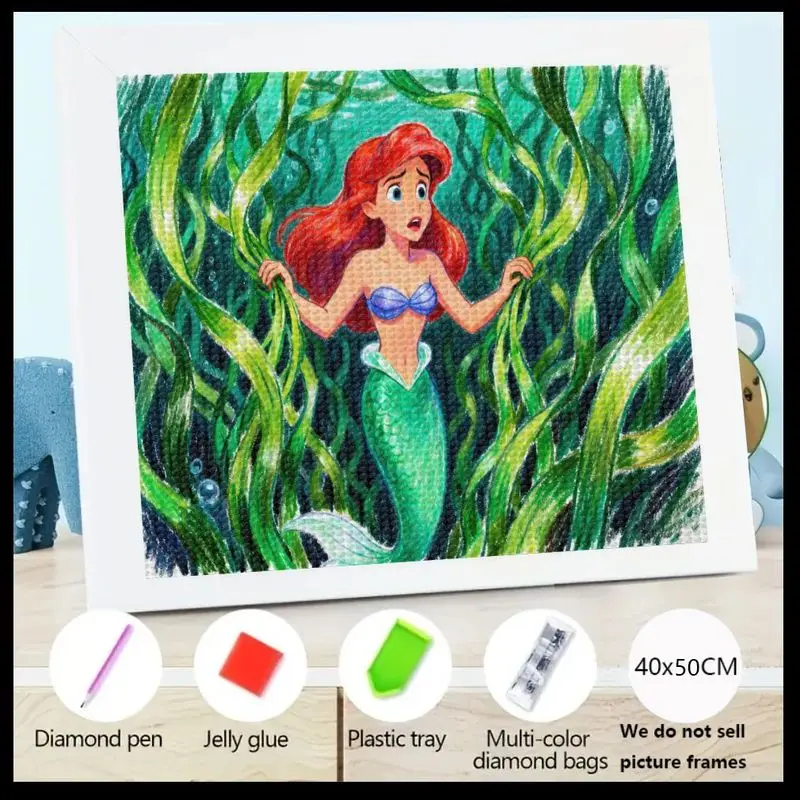 

1PC Disney Little Mermaid Ariel Diamond Painting Kit, 5D Underwater Princess Art, DIY Cute Cartoon Gem Painting Set, Full Drill