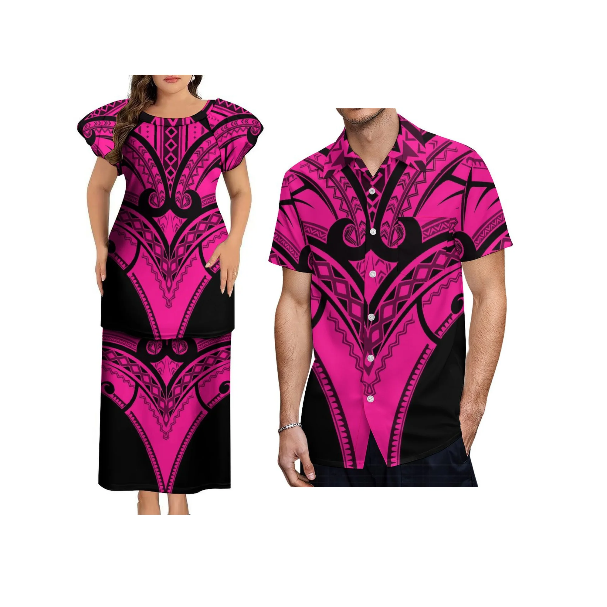 No Minimum Big People Polynesian Hawaii Tribal O-Neck Puletasi Dress Samoan Island Tonga Trendy Puletasi Dress