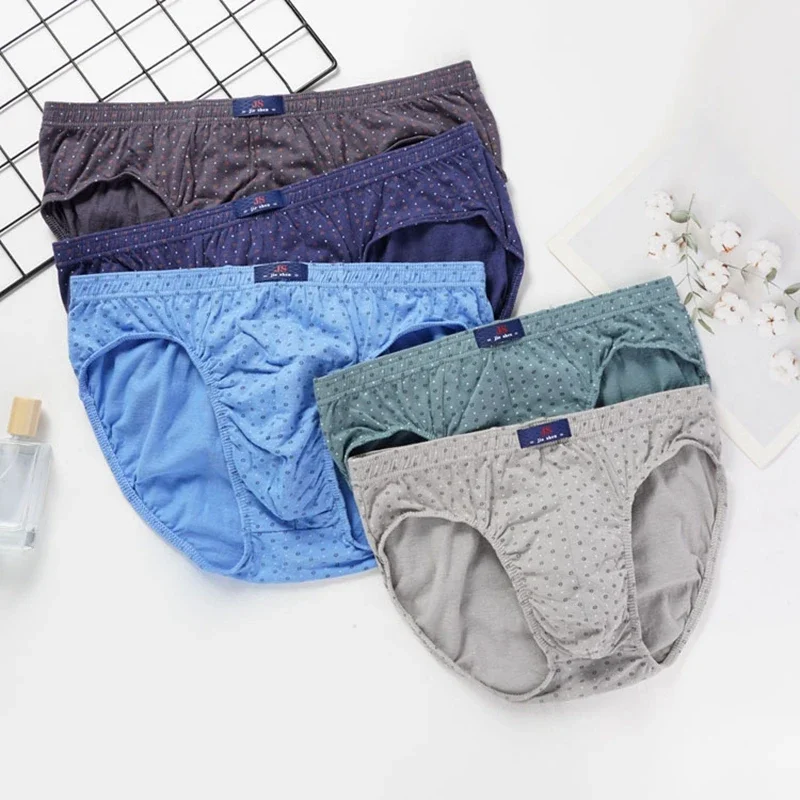 4 Pcs/Lot Men's Briefs 100% Cotton Round Dot Lingerie Moisture Absorbent Breathable Plue Size XL-5XL Underpants Panties