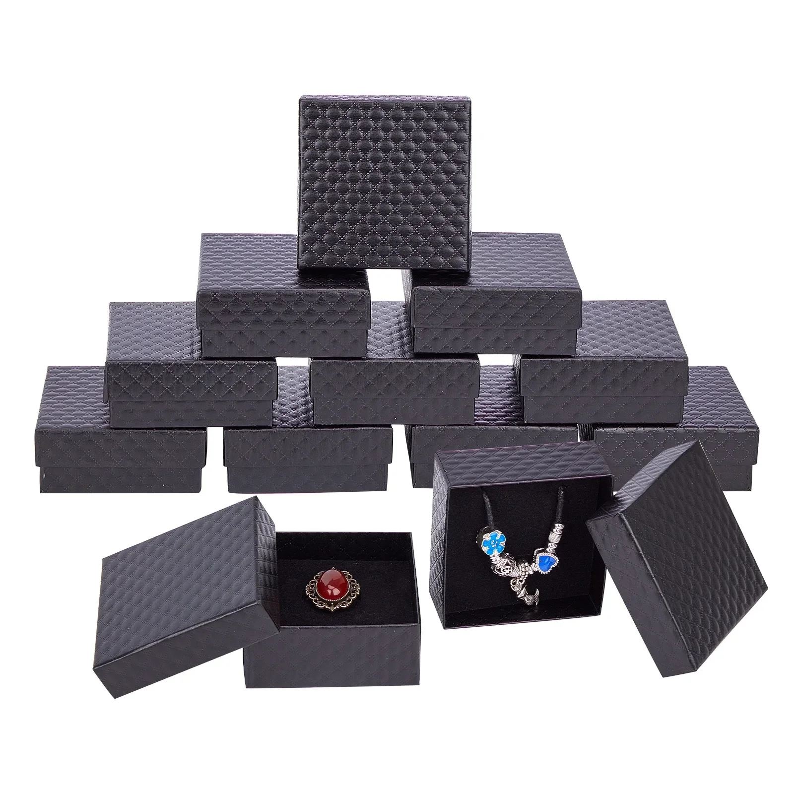 

12 pcs 7.5x7.5x3.5cm Black Red Square Cardboard Jewelry Boxes for Pendant Earring Ring Jewelry Valentine's Day Gift Boxes