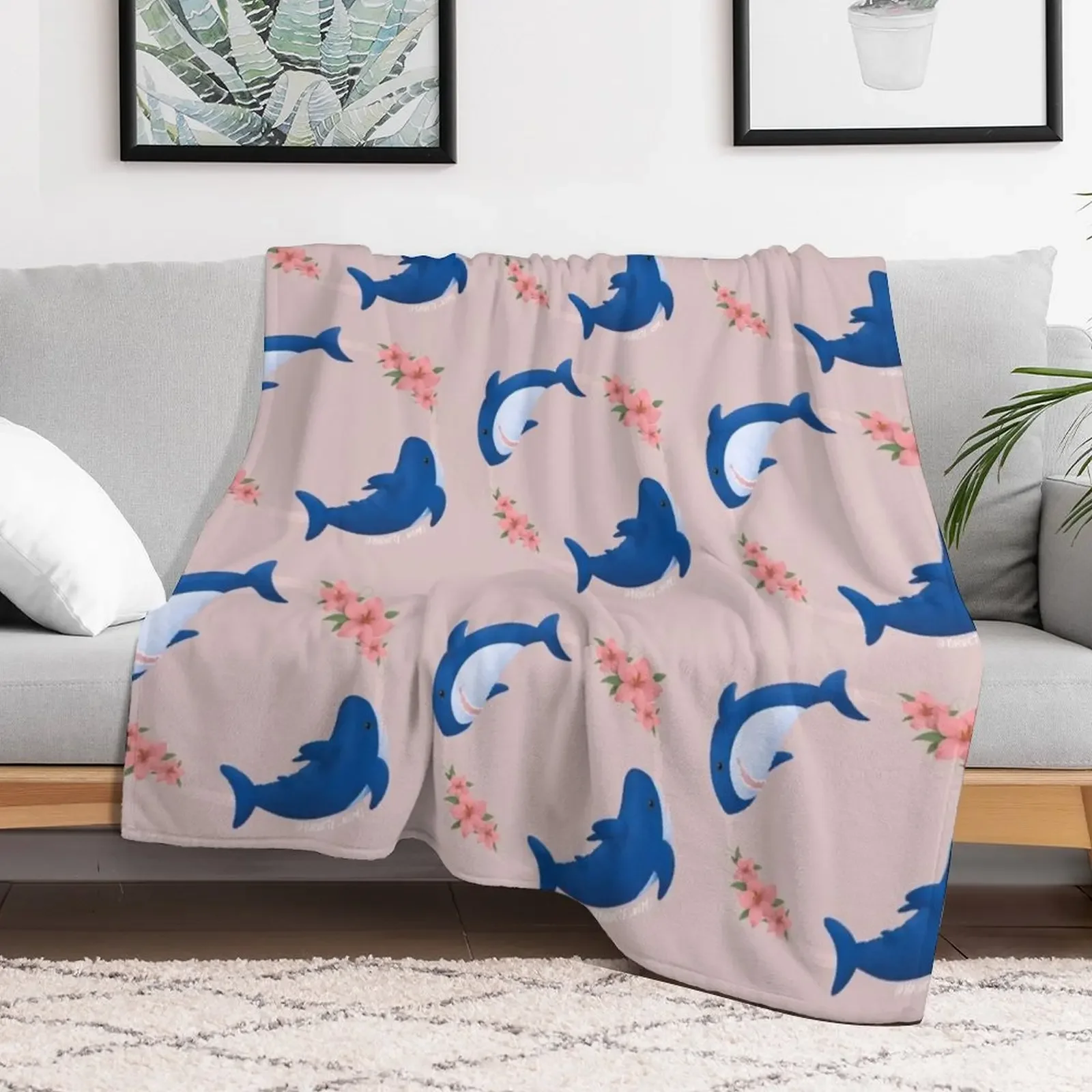 Brucie and Archie sharks swimming flower ring Throw Blanket Cute Sofa Quilt Baby Blankets