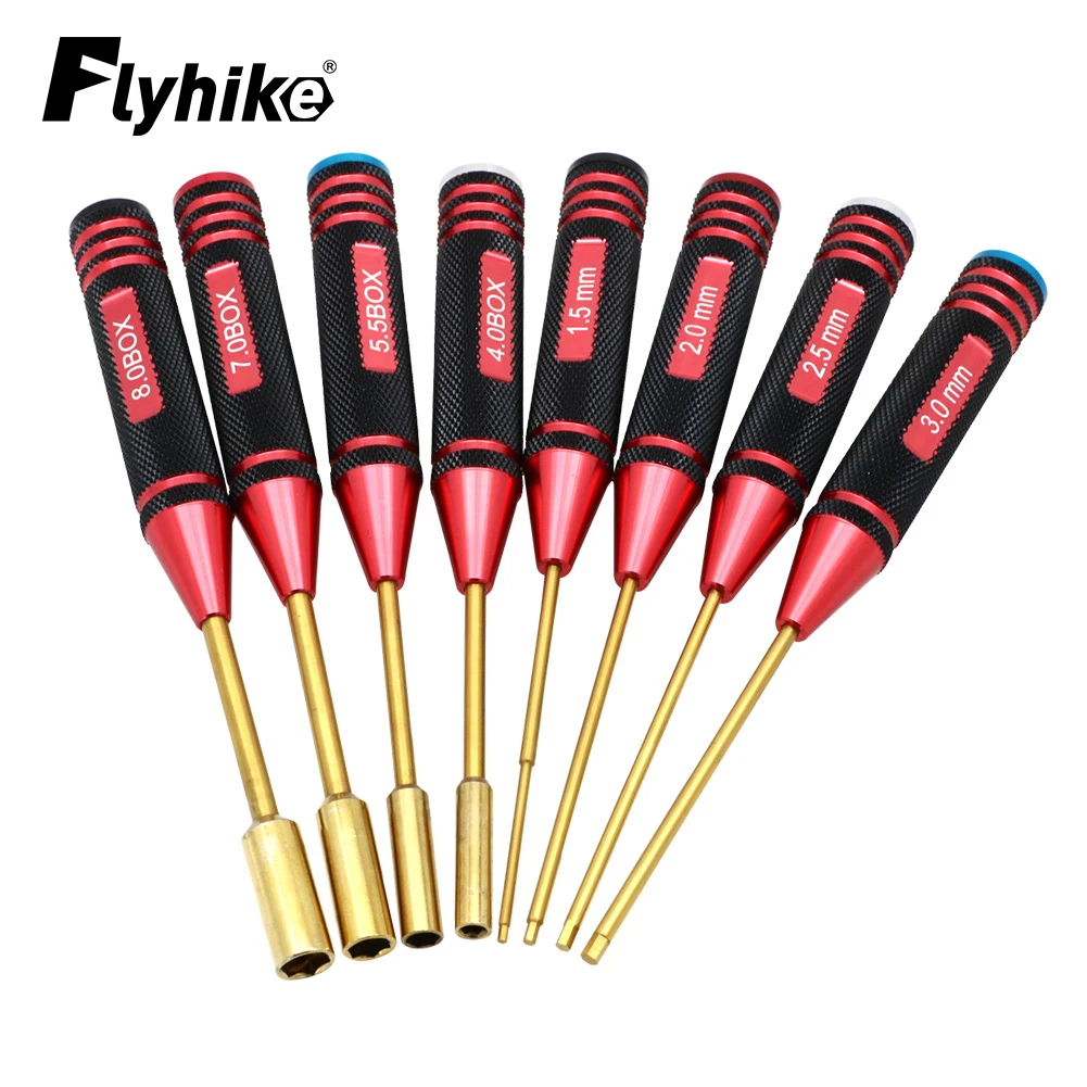 RC Tools 4pcs Hex Screw Driver Set Titanium Plating Hardened 1.5 / 2.0 / 2.5 / 3.0mm 4.0 / 5.5 / 7.0 / 8.0BOX For Rc Drone Car