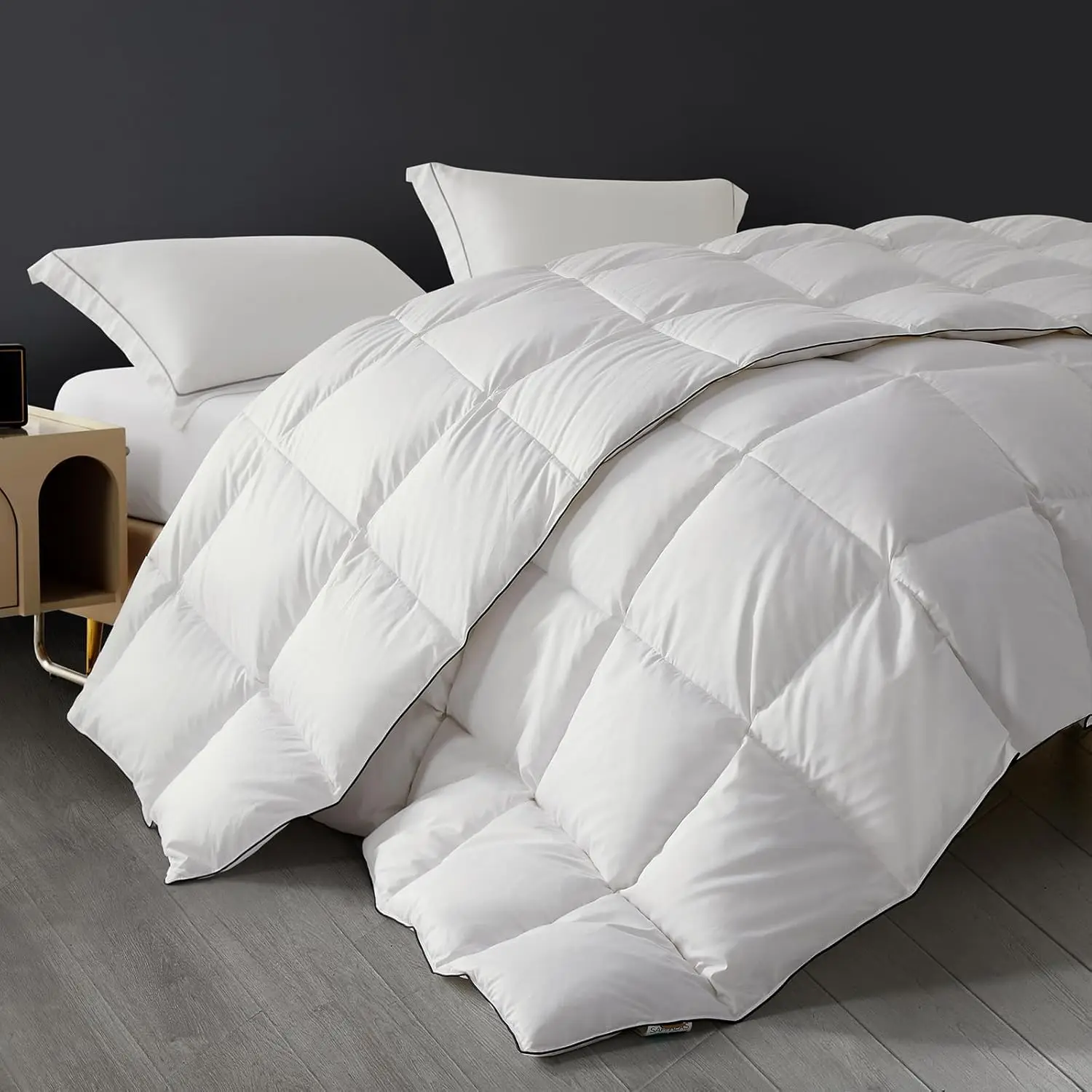 

Feather Down Comforter Queen Size, All Season White Duvet Insert, Soft 100% Cotton Hotel Bedding with Corner Tabs, 90x90
