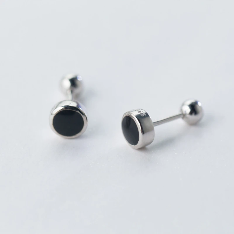 Modian Simple Round Enamel Rock Charm Stud Earrings For Women 925 Sterling Silver Small Prevent Allergy Female Accessories