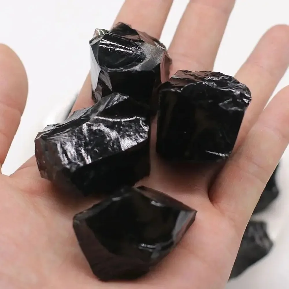 Raw Natural Obsidian & Rough Quartz Crystal Stone Specimen, Irregular Healing Mineral Rock for Home Decor, Reiki Energy