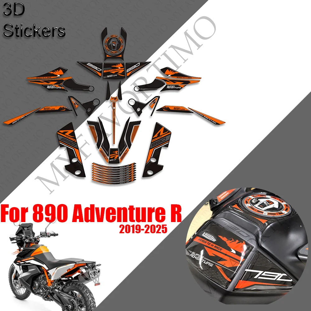 For 890 Adventure R ADV Protector Tank Pad Side Grips Gas Fuel Oil Kit Knee Handguard Handshield Stickers Decals 2019 - 2025