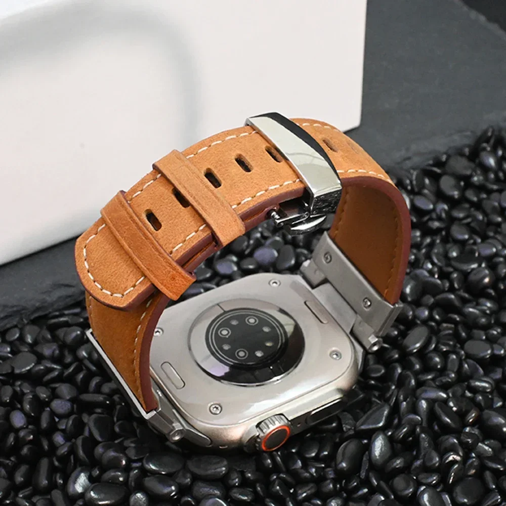 Leather sports Band for Apple Watch Ultra 2 49mm 7 8 9 45mm Luxury Mecha Strap for IWatch 6 5 4 Se 3 2 44mm 42mm Correa Bracelet