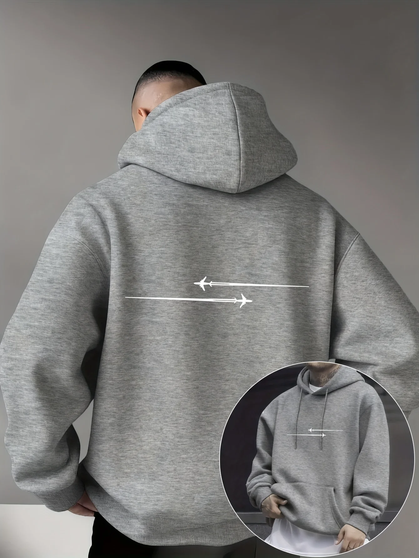 Bequemer Herren-Freizeitpullover mit Kapuze, Fleece-gefütterter Kängurutasche, Mikroelastisches Strickgewebe mit modischem Muster – Detail 3