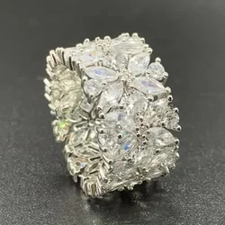 Huitan Luxury Exquisite Wide Finger Rings for Women Fashion Sparkling Cubic Zirconia Rings Attractive Charms Engagement Jewelry