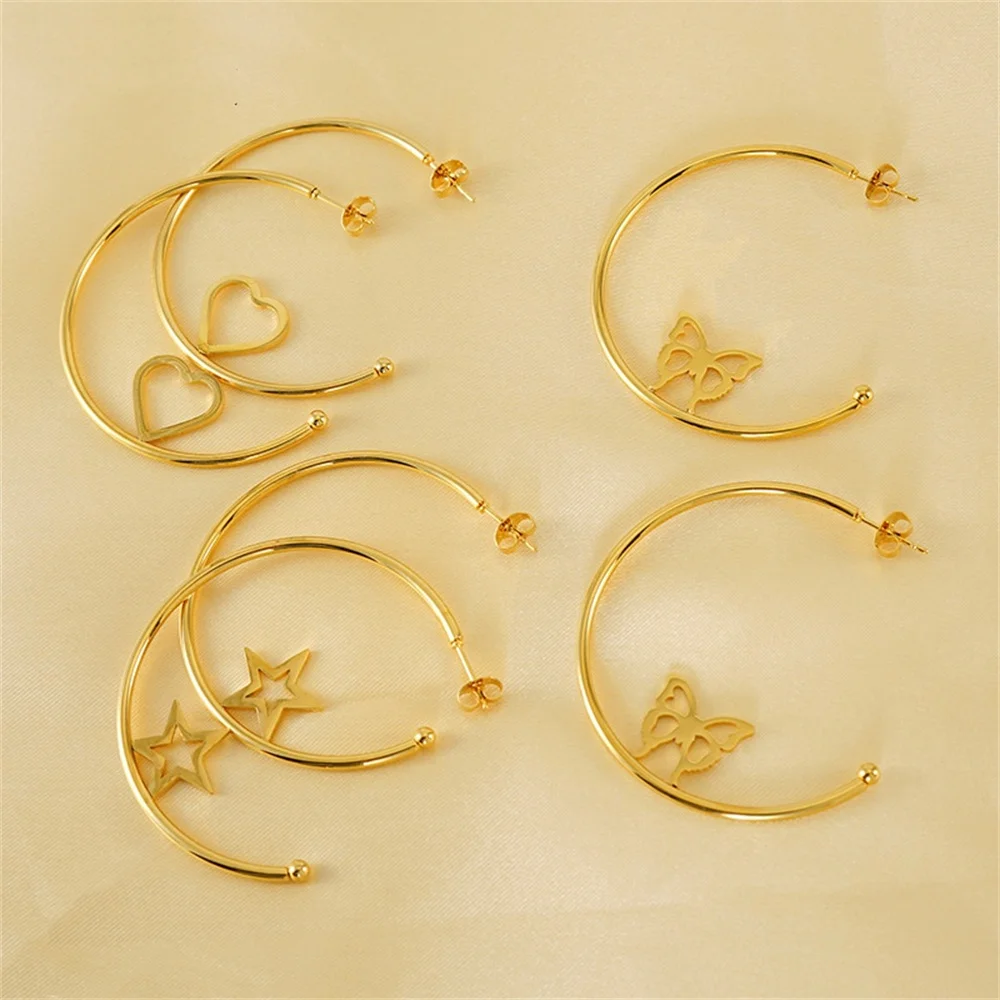 

LeeChee Heart Star Butterfly Round Earstuds Stainless Steel Personalized Gold Plated 50mm Earrings Jewelry Cute Gift