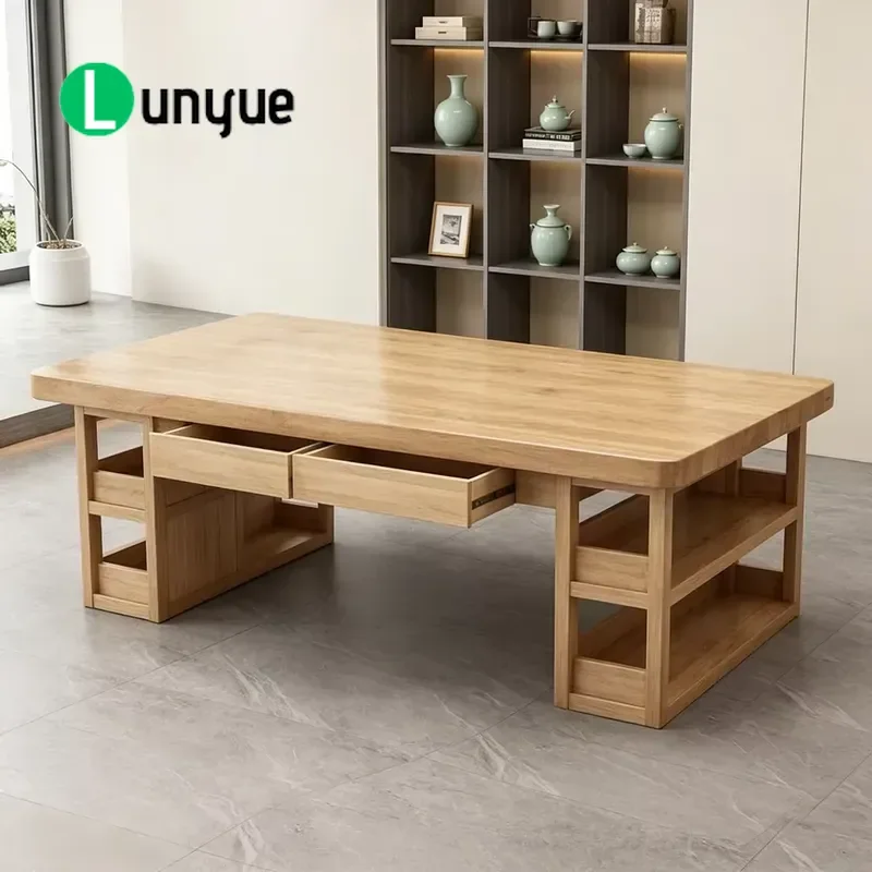 Large Oak Log Desk with Bookshelves and Drawers Rectangular Pine Workbench for Multiple Users Ideal for Home Office Use