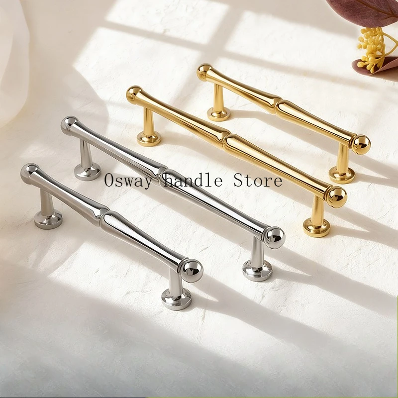 French bright gold brass cabinet door handle simple solid drawer handle light luxury cabinet shoe wardrobe door